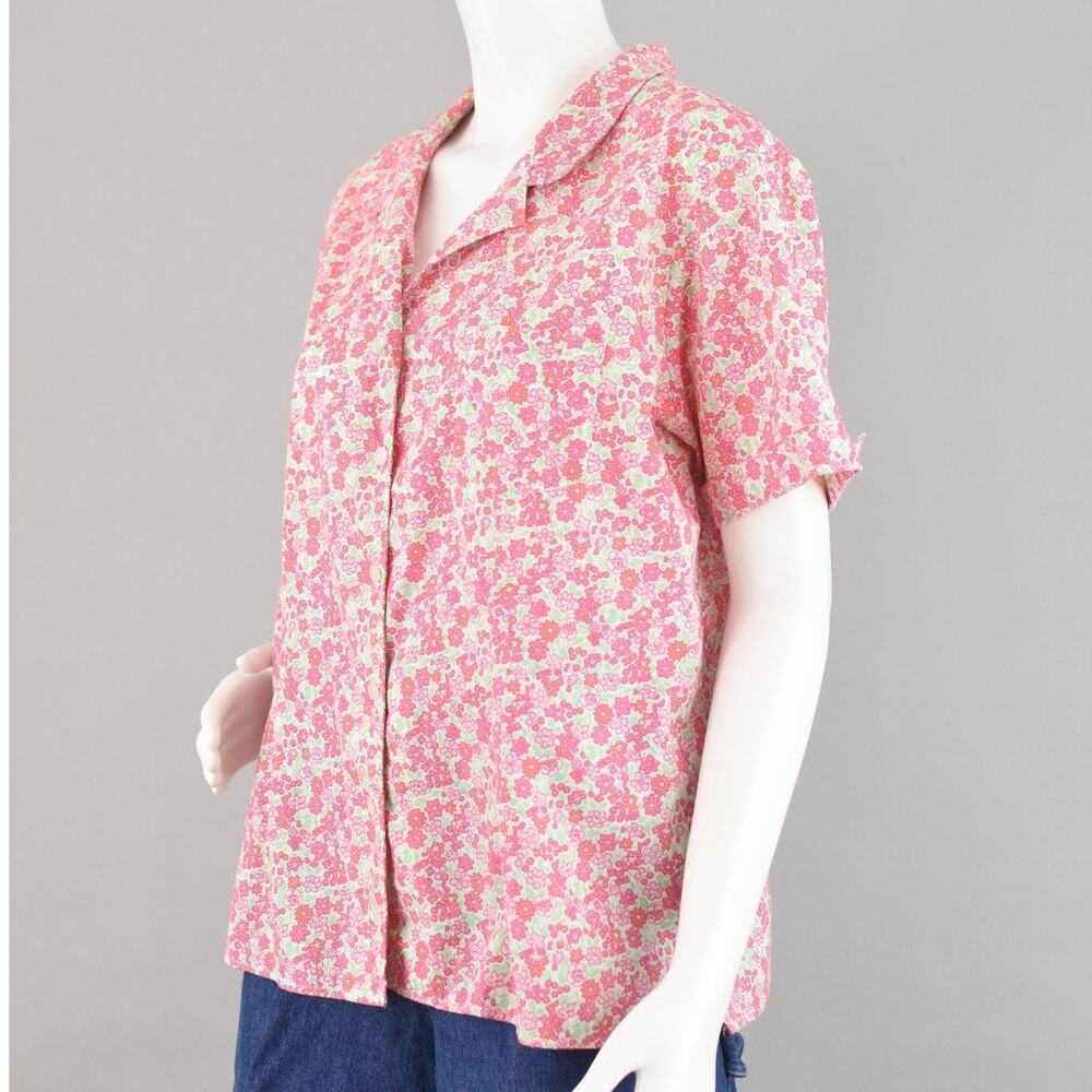 Vintage Basic Editions Pink Floral Short Sleeve Shirt Women's XL - Picture 7 of 10